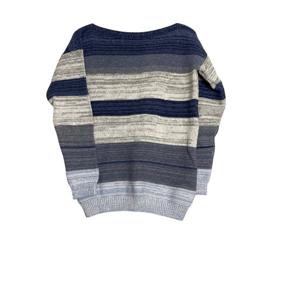 Celtic & Co. Women's Striped Sweater Made in Scotland blue grey white fine knit - Picture 1 of 6